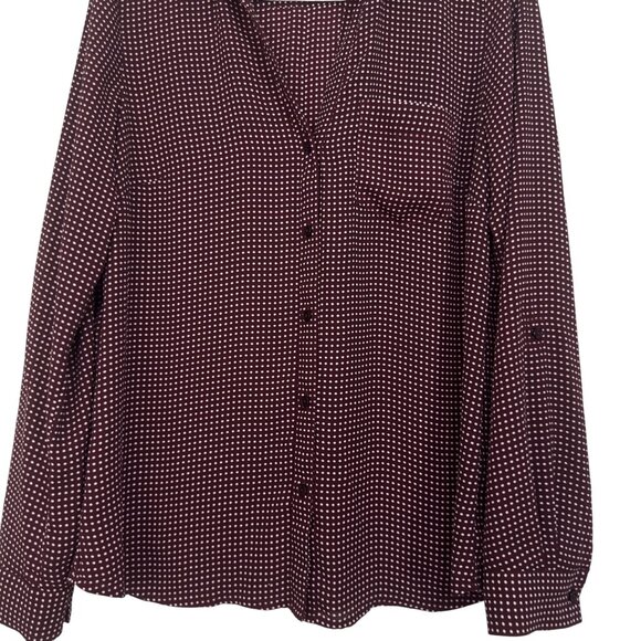 The Limited Ashton Women SZ M Maroon & White Polka Dot Button-Up Shirt Blouse - Picture 11 of 12
